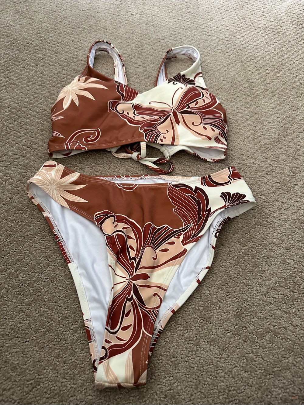 Cupshe Floral Brown & Cream Two-Piece Bikini